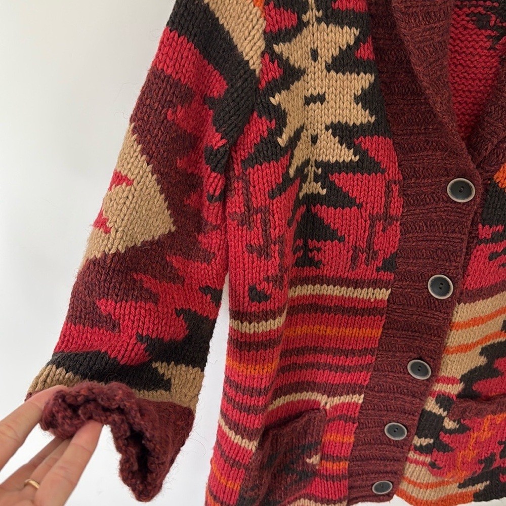 Eddie Bauer Sweater Blanket Navajo Print Cardigan in Red Sz S/M - Picture 5 of 14
